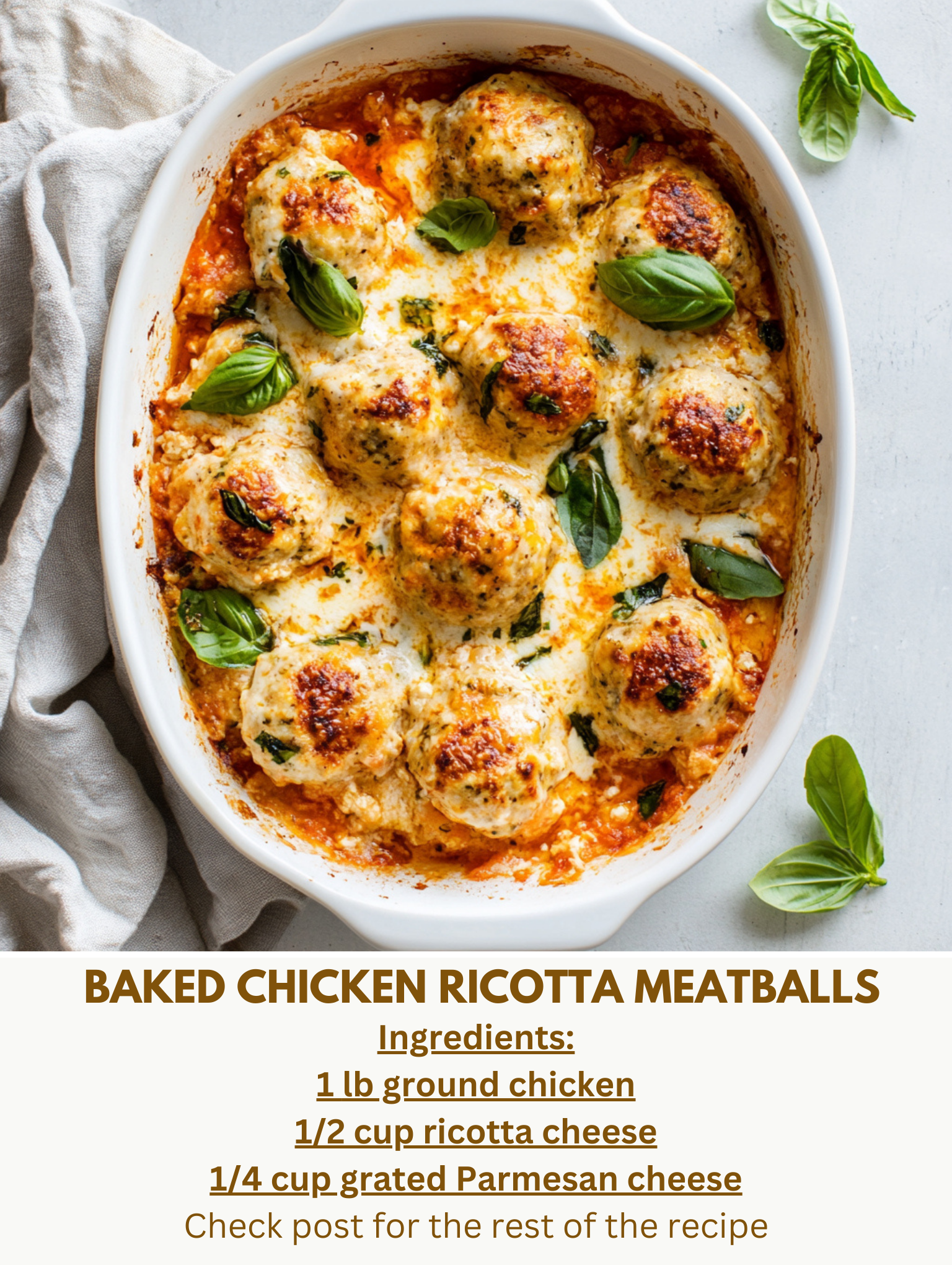 Baked Chicken Ricotta Meatballs