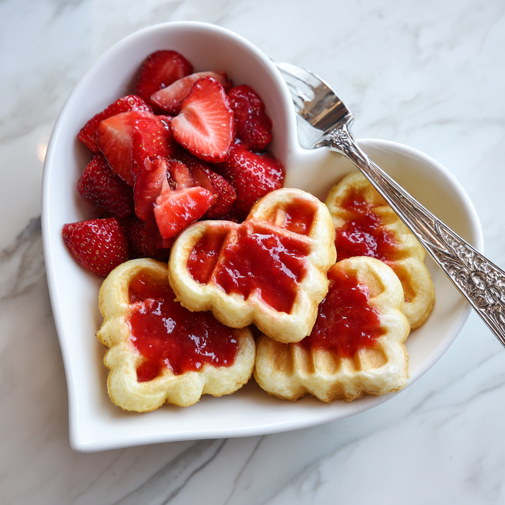 Heart Shaped Waffles with Strawberry Sauce